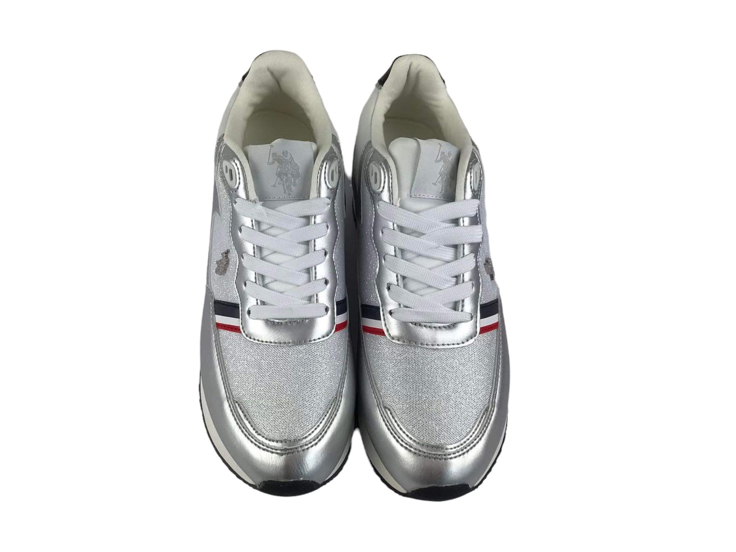 U.S.PoloAssn. | Sneakers mujer con cordones gris plata y marino ecopiel SYL
