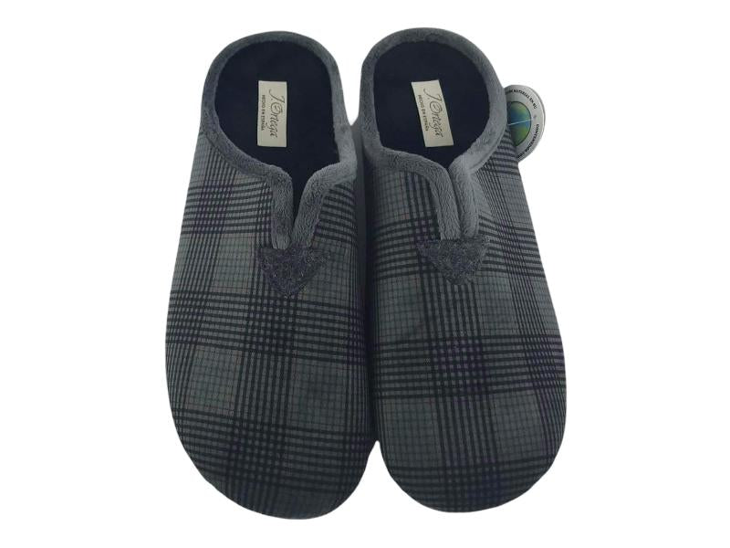 J.Ortega | Pantoufles pieds nus en tissu à carreaux gris Andrei pour hommes
