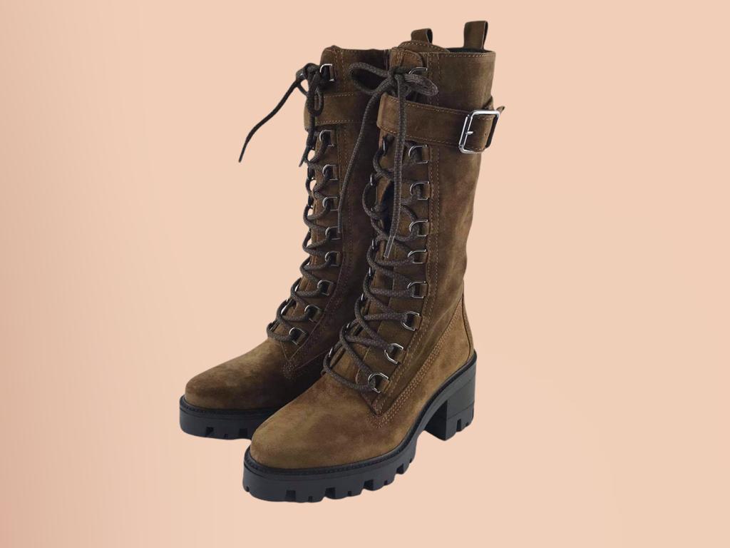 Alps | Women's boots with laces and zipper suede Laura chocolate