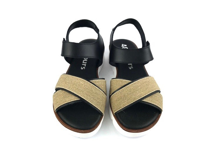 Sandalias negras planas piel hot sale