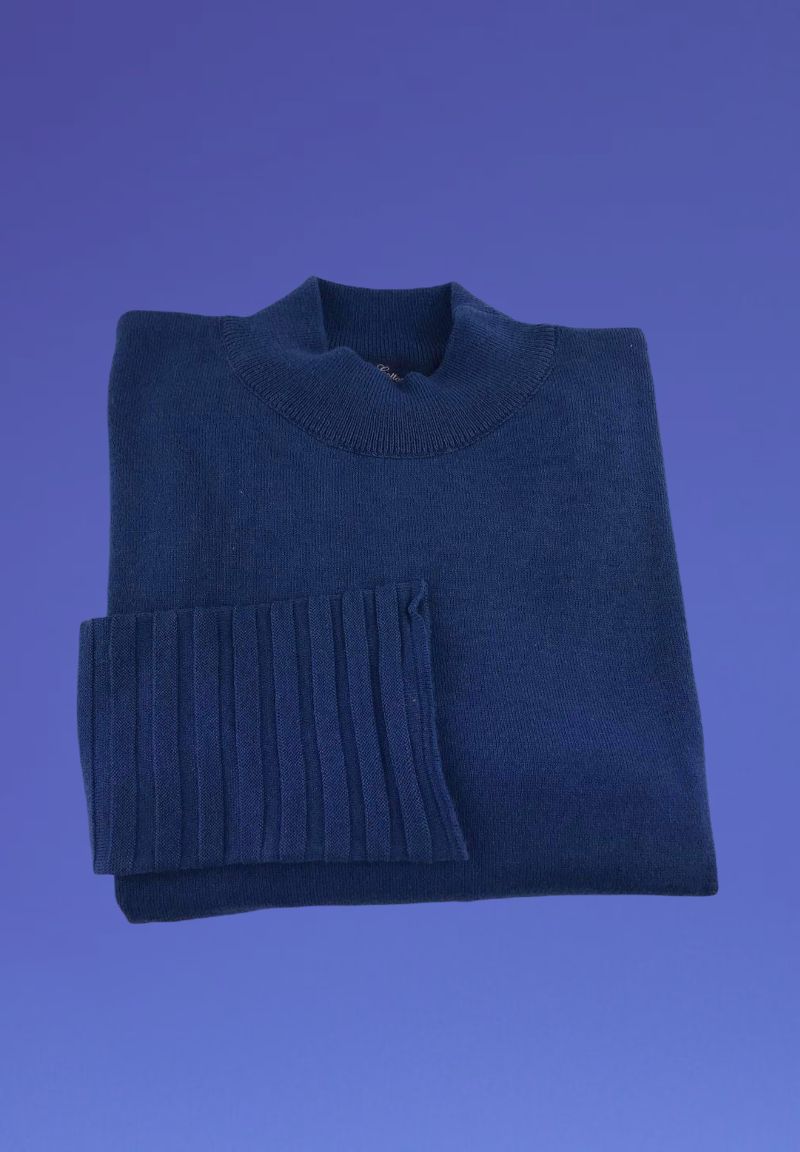 NewCotton | Women's fine knit sweater with semi-swan neck in ink blue Oboe