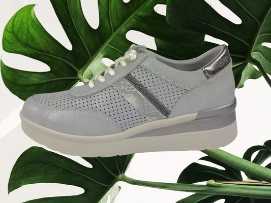 FLEXpies |Sneakers mujer con cordones elásticos gris piel