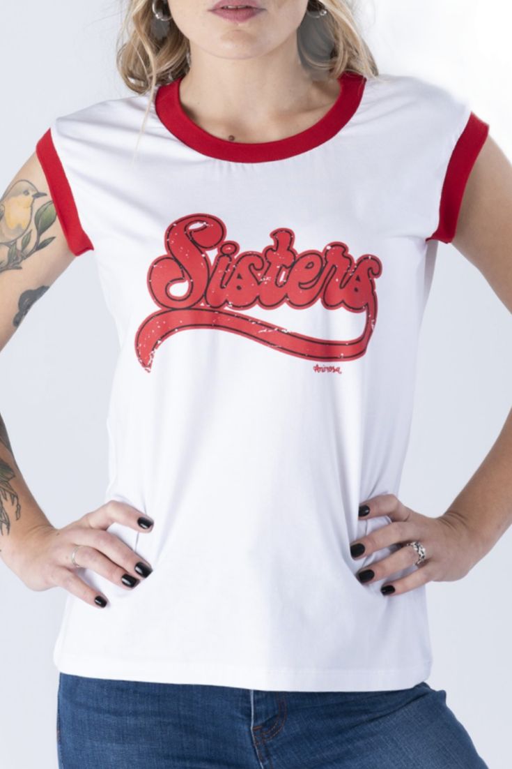 spirited | Sisters women's white and red sports t-shirt