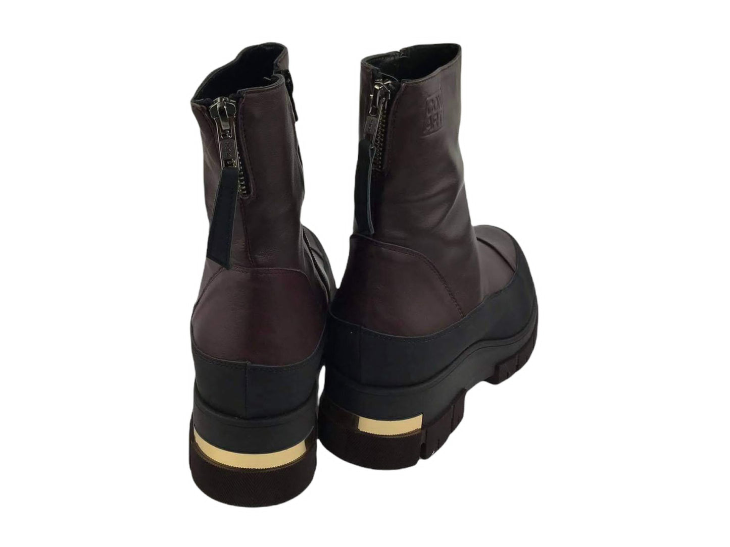 Commart | Women's flat ankle boots with zipper and burgundy platform Leila