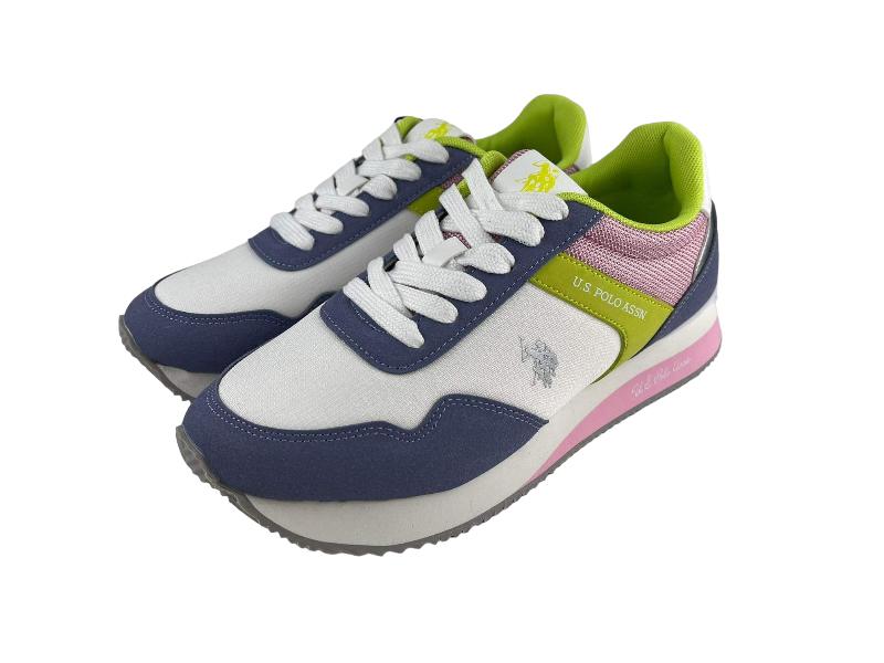 U.S.Polo Assn. | Sneakers-tenis mujer con cordones rosa y lima Frisby