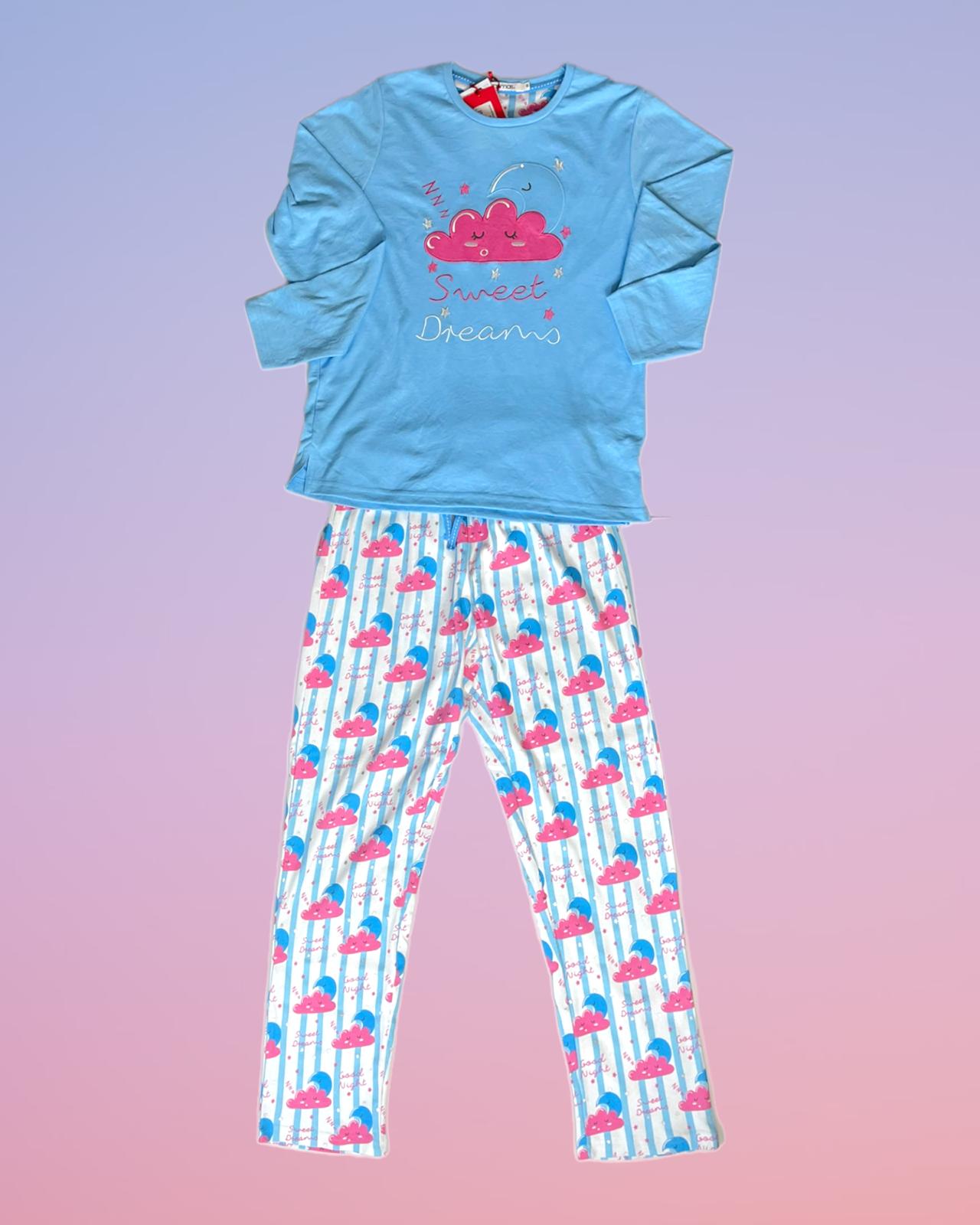 Admas | Women's pajamas light blue and pink cloud sweet dreams