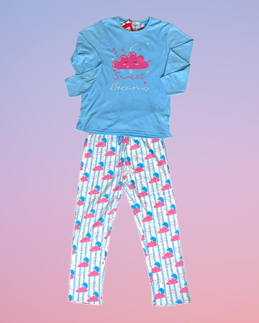 Admas | Pyjama femme bleu ciel et rose nuage sweet dreams