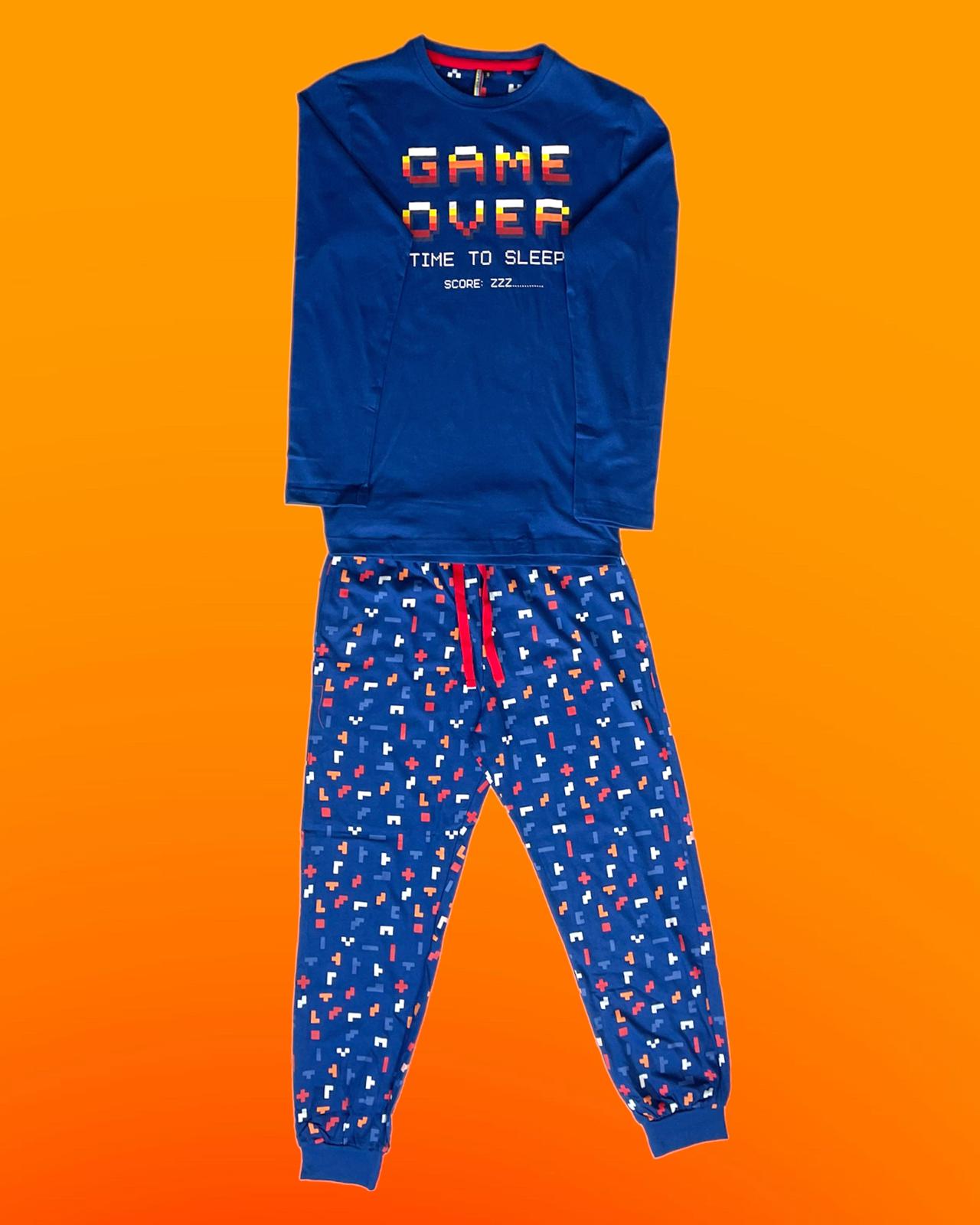 Diver x Admas | Blue gamer pajamas for men Game Over time to go to Sleep