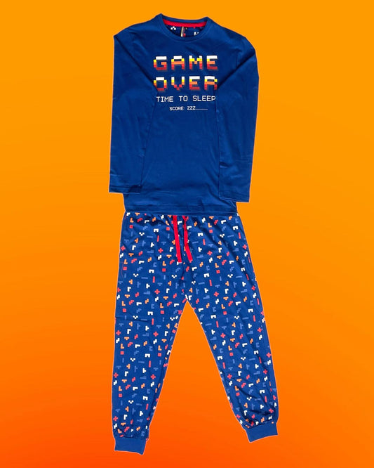 Plongeur x Admas | Pyjama gamer bleu pour homme Game Over le temps d'aller dormir