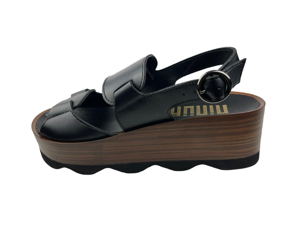 Ninua | Sandales en cuir véritable noir avec plateforme Milan