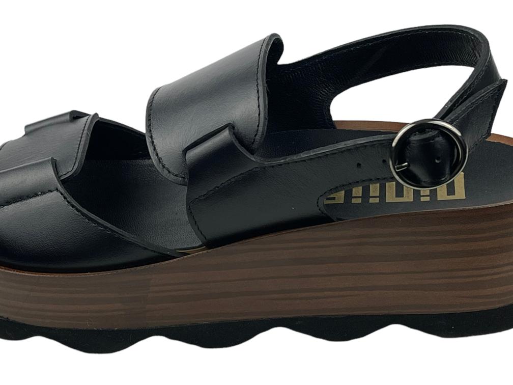 Ninua | Black genuine leather sandals with Milan platform