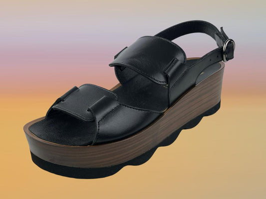 Ninua | Black genuine leather sandals with Milan platform