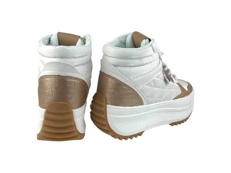 Yumas | Sneakers abotinados blanco y cobre eco-piel nylon Cartagena