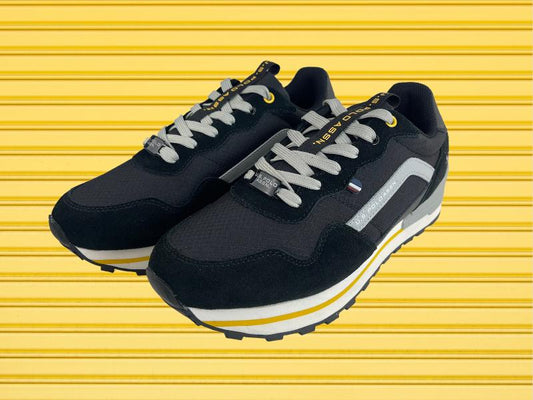 U. S. Polo Assn. | Sneakers (zapatillas) de hombre piel (serraje) y nylon negro, gris y amarillo Boston