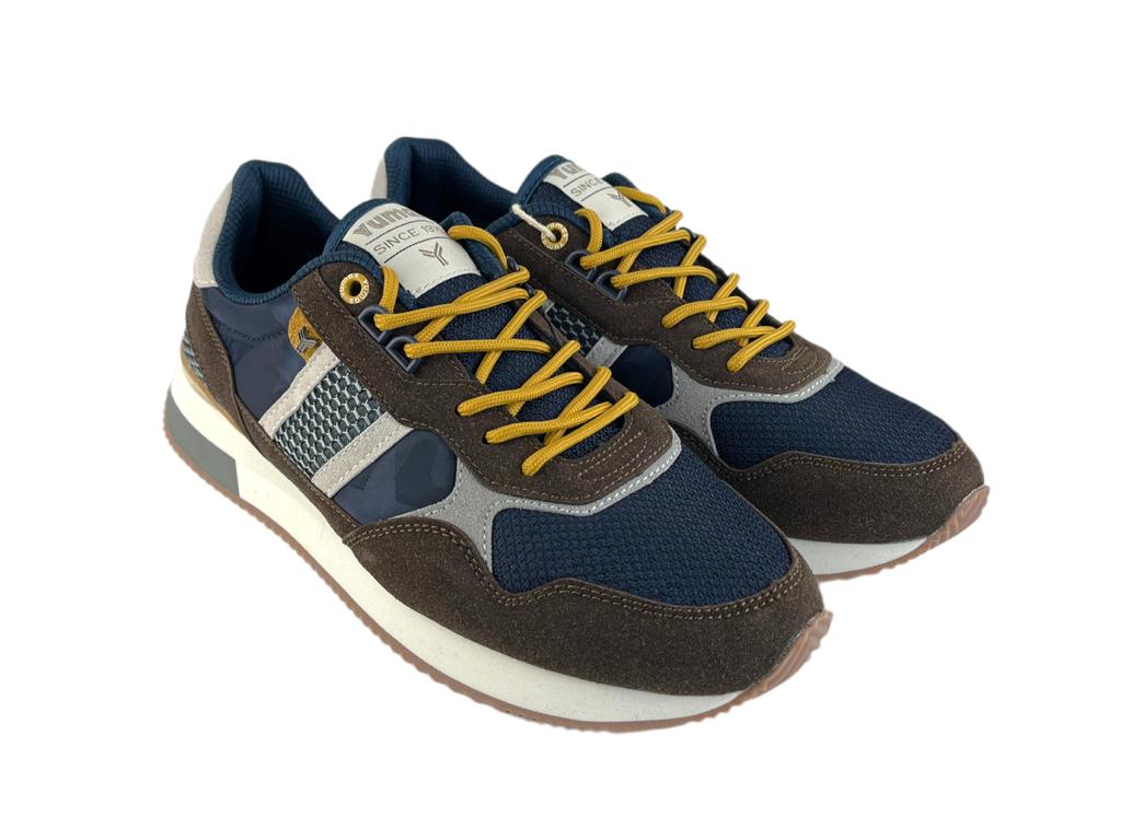 Yumas | Men's sneakers with laces in brown and blue suede eco-leather Oslo