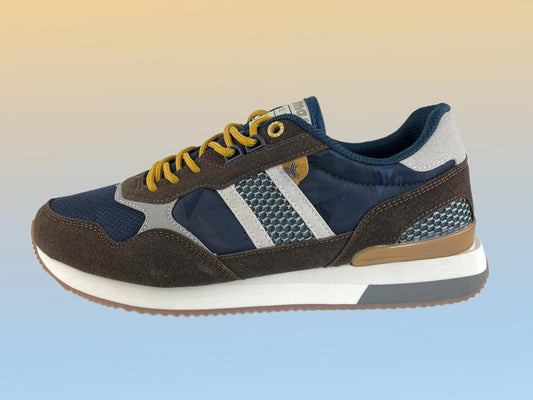 Yumas | Sneakers hombre con cordones eco-piel serraje marrón y azul Oslo